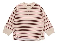 Råhvid sweatshirt med mørkerøde striber fra Petit Piao PP727 off white dark red